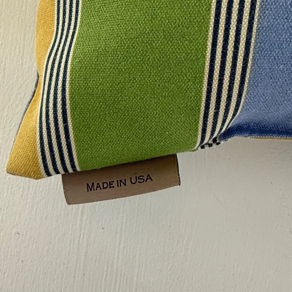 AMERICAN MILLS INC GOLD GREEN BLUE STRIPE OUTDOOR PILLOW PORCH PATIO SQUARE -1